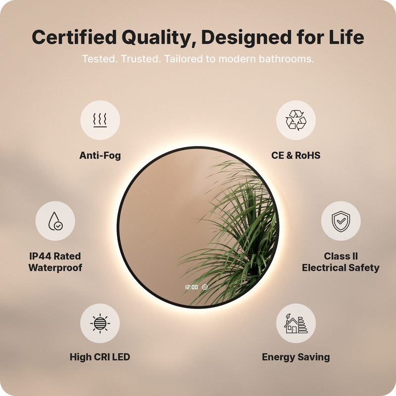 Miroir de salle de bain Mirlux avec éclairage LED et fonction chauffante - Miroir mural rond - Miroir de douche anti-condensation - Noir mat - 120 cm - 8