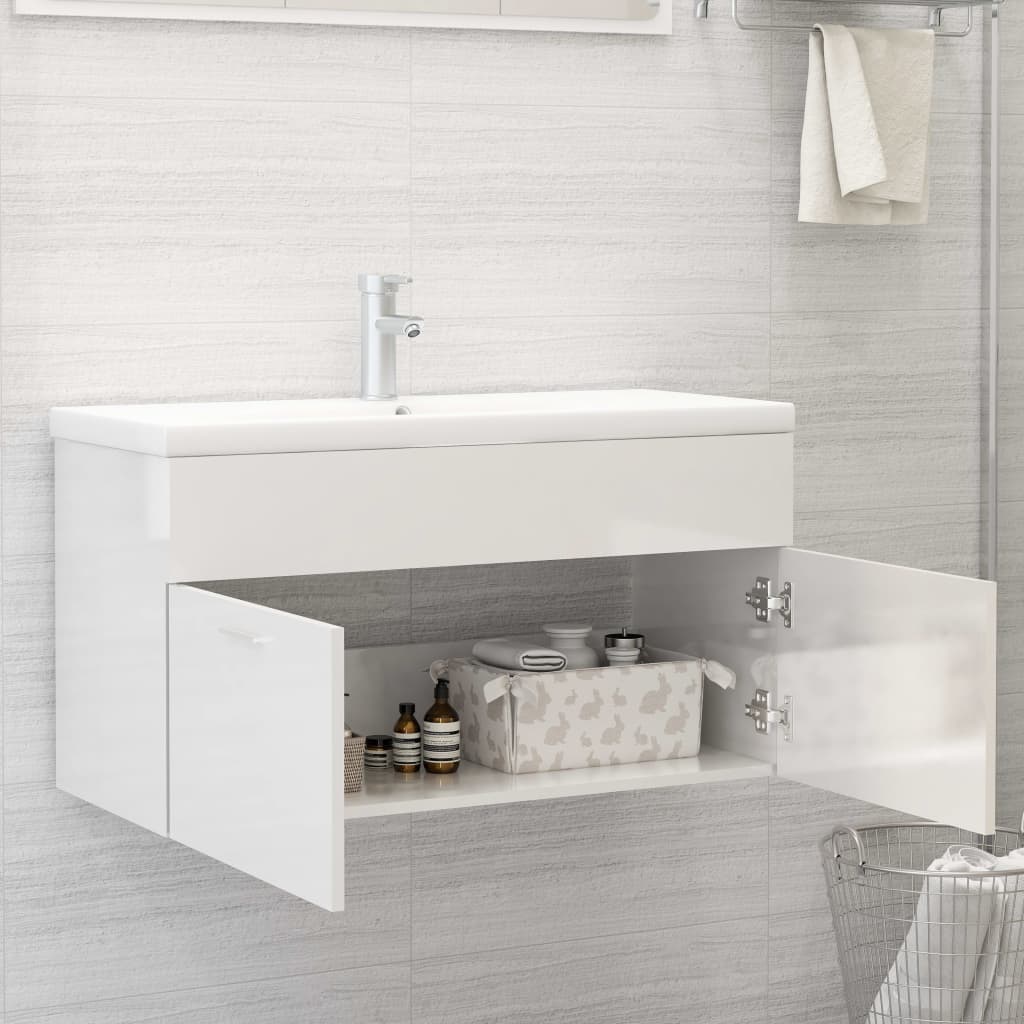 Maison Exclusive - Mobile Bagno con Lavabo Integrato Bianco Lucido in Truciolato - 3