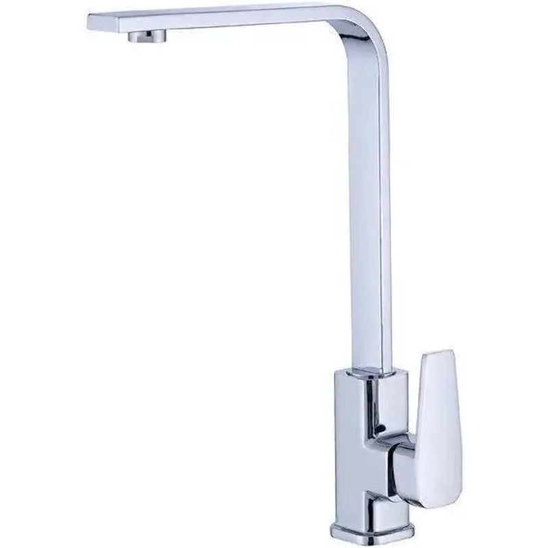 Kwadratowy kran kuchenny, kran kuchenny z ciepłą i zimną wodą, płaska rura z miedzianą podstawą, błyszczący srebrny