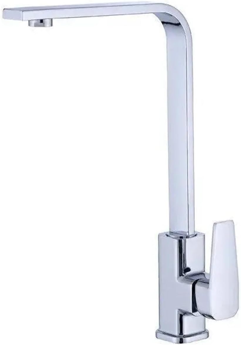 Kwadratowy kran kuchenny, kran kuchenny z ciepłą i zimną wodą, płaska rura z miedzianą podstawą, błyszczący srebrny