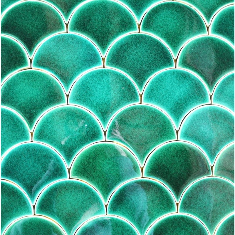 Płytki ścienne ceramiczne zielone w kształcie rybiej łuski Morska Zieleń – Kafle ceramiczne do kuchni i backsplash | Płytki łazienkowe 0,3 m²/zestaw
