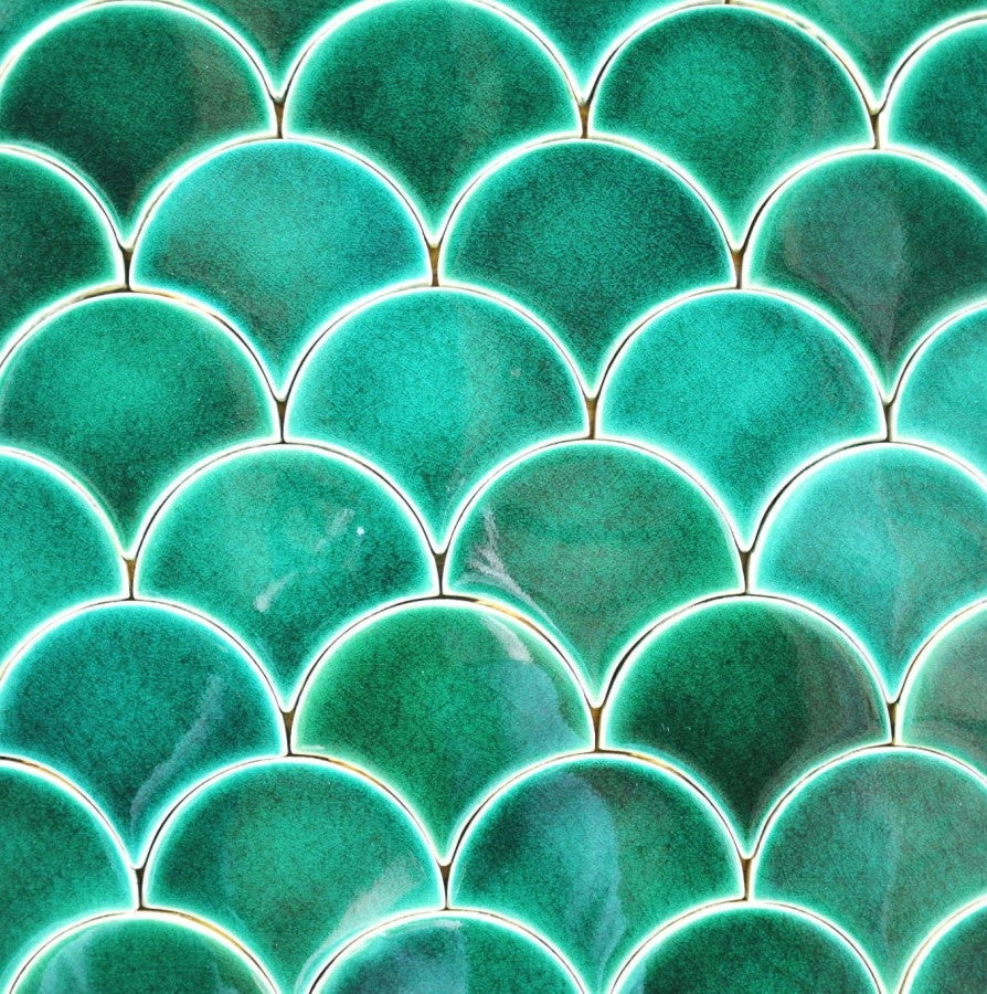 Płytki ścienne ceramiczne zielone w kształcie rybiej łuski Morska Zieleń – Kafle ceramiczne do kuchni i backsplash | Płytki łazienkowe 0,3 m²/zestaw