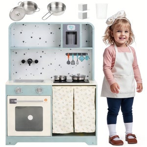 Cuisine Jouet En Bois 81x74x30 Cm Pour Enfant – Effets Lumineux Et Sonores – équipée D’accessoires – Rose – Dès 3 Ans