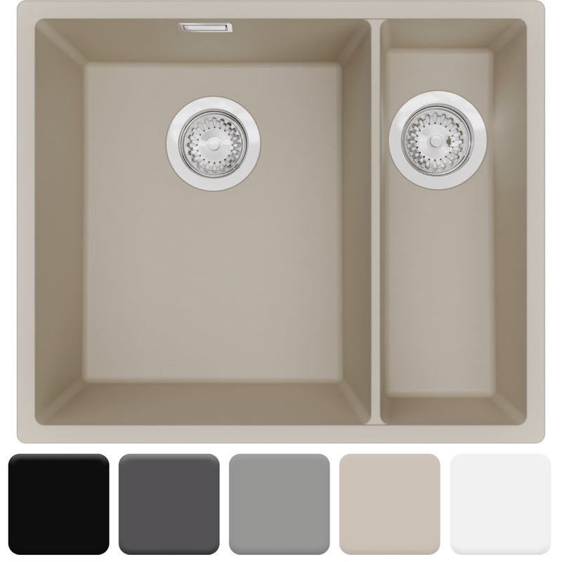 Zlewozmywak podblatowy 56x47cm, do szafki od 60cm + Syfon - Agate Beżowy STONESTYLE