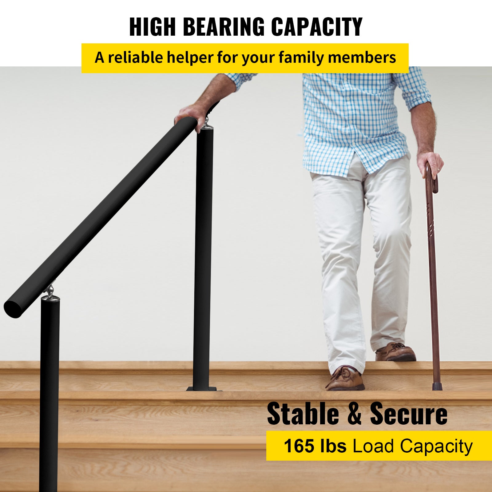 Kit Rampe d’Escalier Noir en Aluminium/Fer,VEVOR Garde-Corps Extérieur pour Terrasse ou Construction,Main Courante Balustrade Robuste - 4