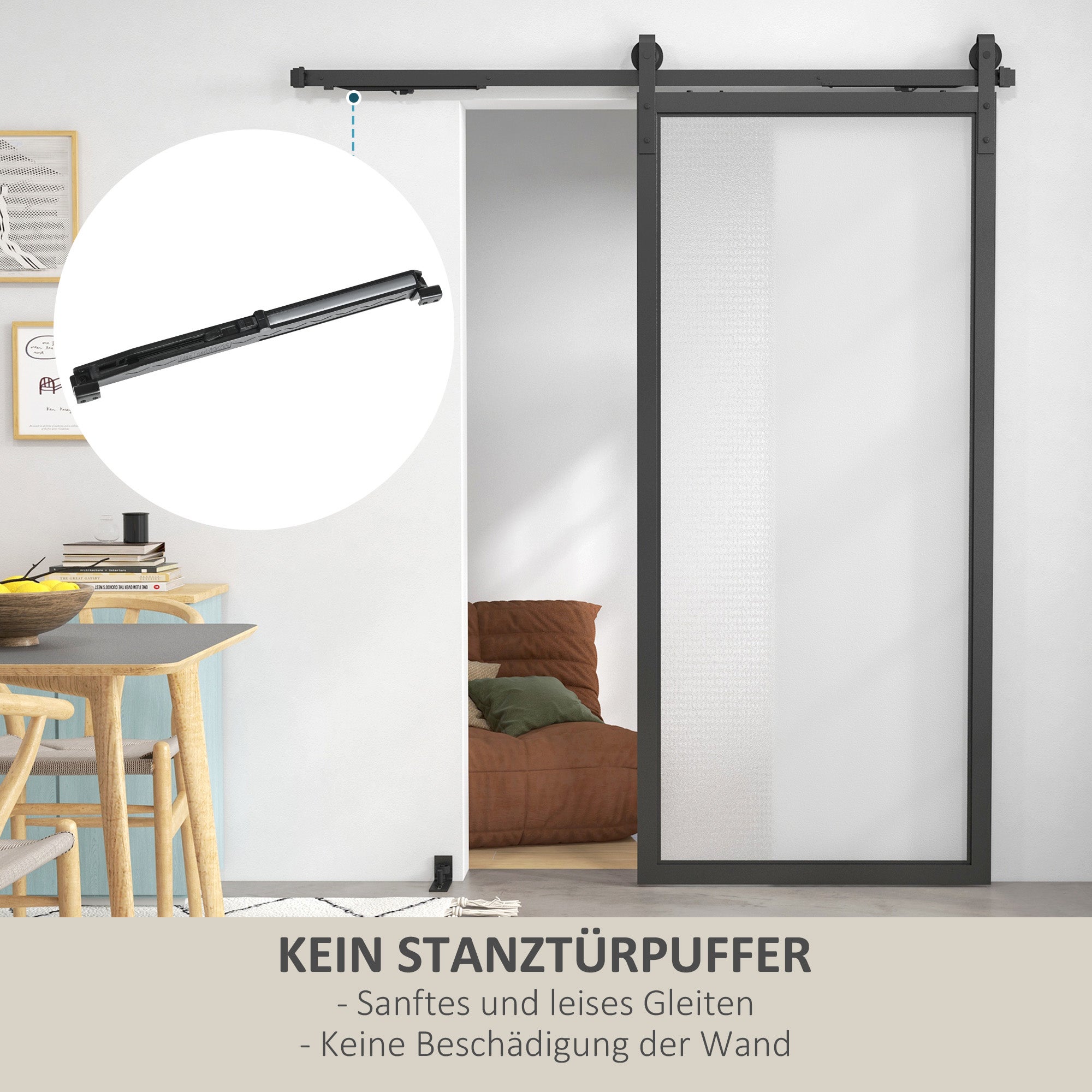 Kit de porte coulissante,silencieux et à fonctionnement fluide,pour murs en bois et ciment,183cm,acier,noir - 5
