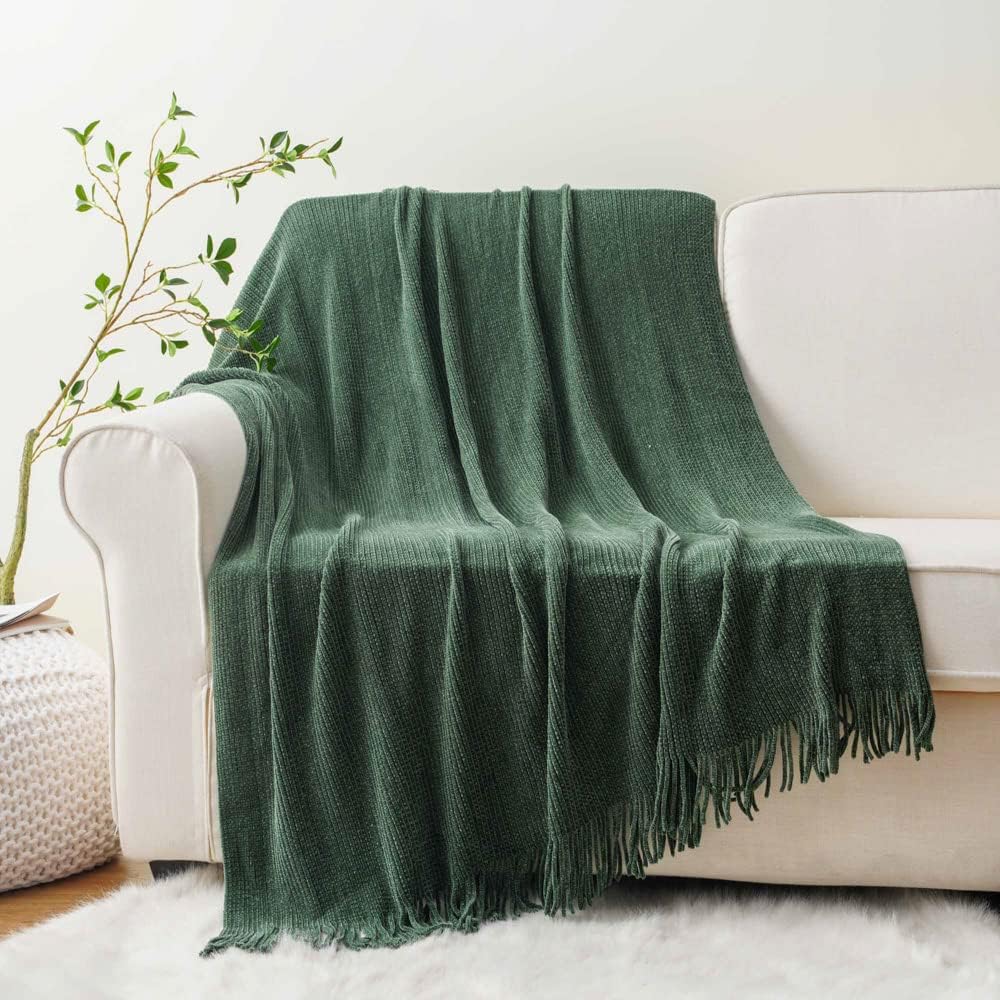 Coperta In Ciniglia A Scacchi Amélie Home 152x203cm – Morbida E Calda Per Divano E Letto, Verde Salvia