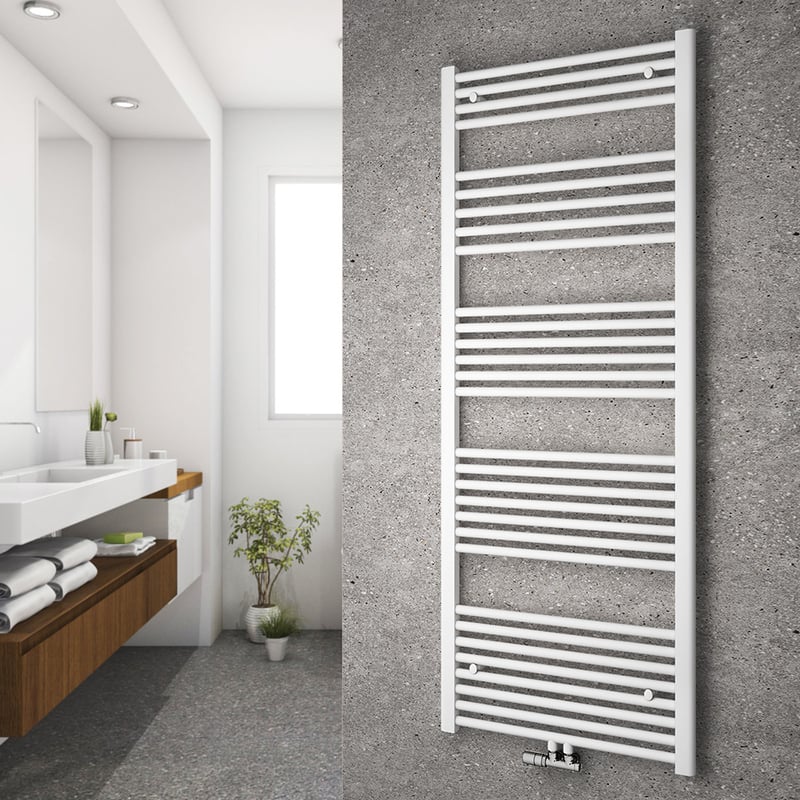 Grzejnik łazienkowy drabinkowy na ciepłą wodę - Stalowy z podłączeniem środkowym - Kolor biały - Wymiary 160 x 60 cm - Moc 761 W