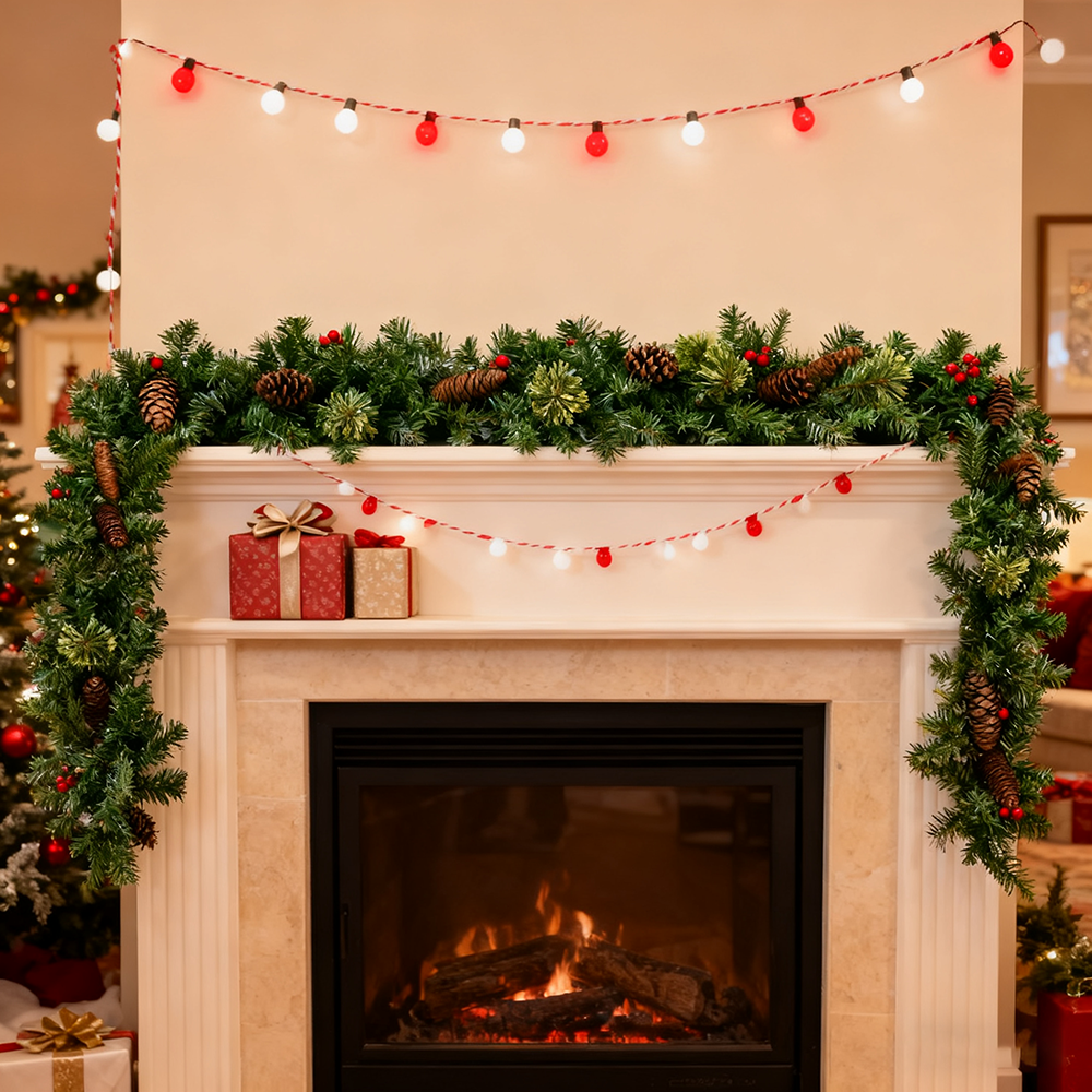 Guirlande De Noël Avec étoiles - 6 Guirlandes De 2 Mètres, Décorations Pour Sapin, Escaliers, Fenêtres | Couleurs Argent, Rouge, Doré