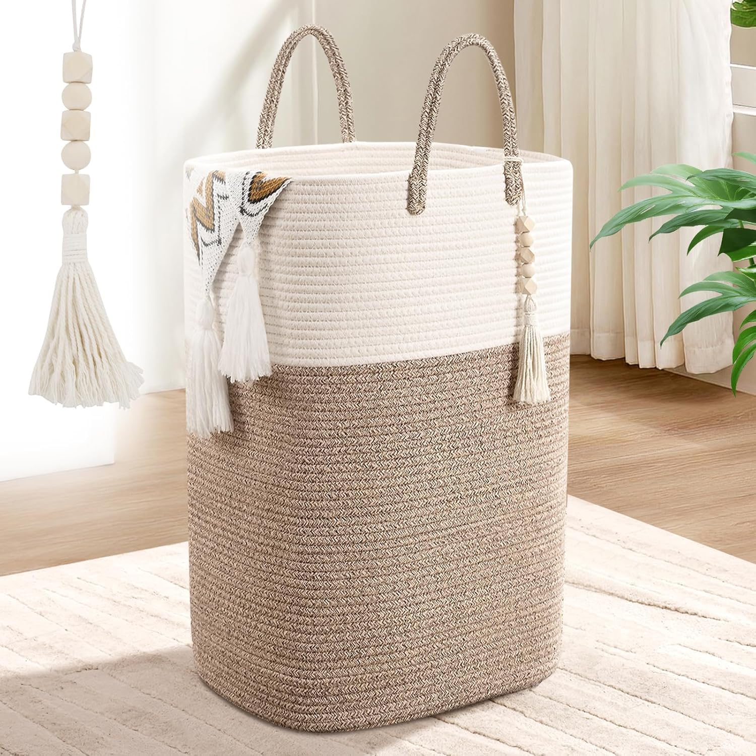 Cesta de ropa tejida, cesta de ropa rectangular grande, cesta de almacenamiento, cesta de ropa sucia para dormitorio