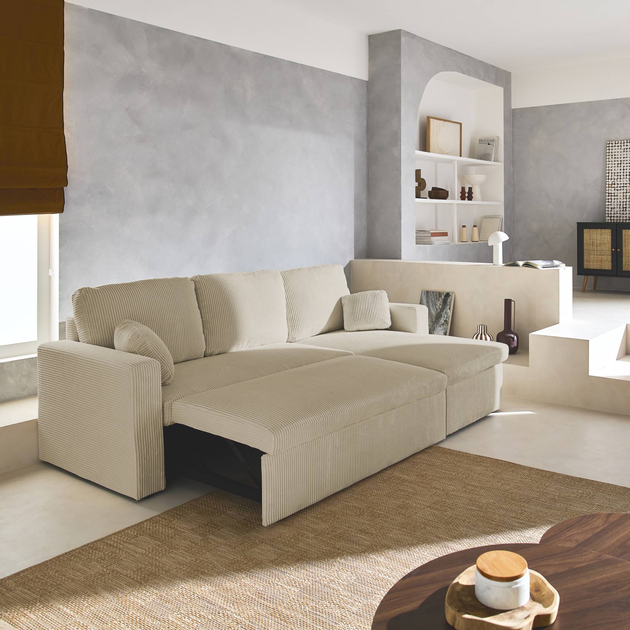 Divano letto angolare e reversibile 3 posti, Grigio - 4