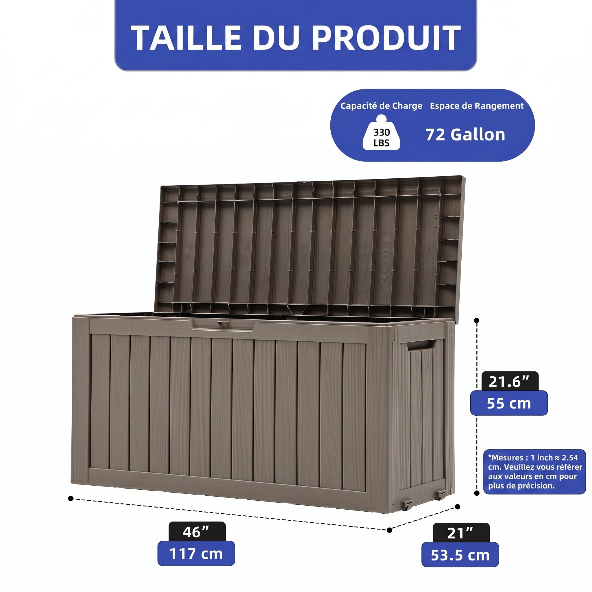 YITAHOME Caja de Almacenamiento Exterior con Ruedas-Caja de Cubierta de Plástico 270L-117 x 53.5 x 55 cm-Marrón Claro - 5