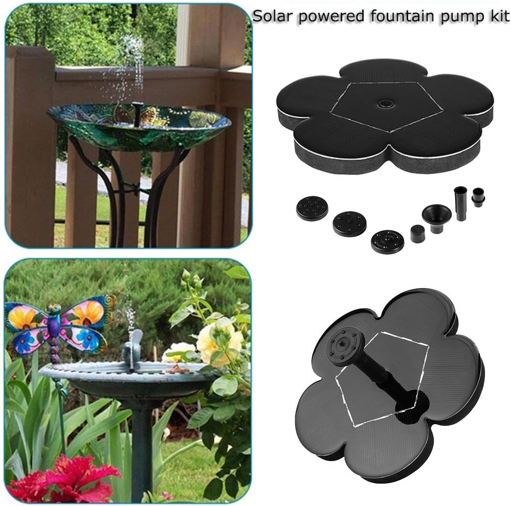 Fontaine solaire avec pompe à eau, panneau solaire de forme variée, bain d'oiseaux, motif caniche de jardin, noir, 1,50 W, 7,50 V - 5
