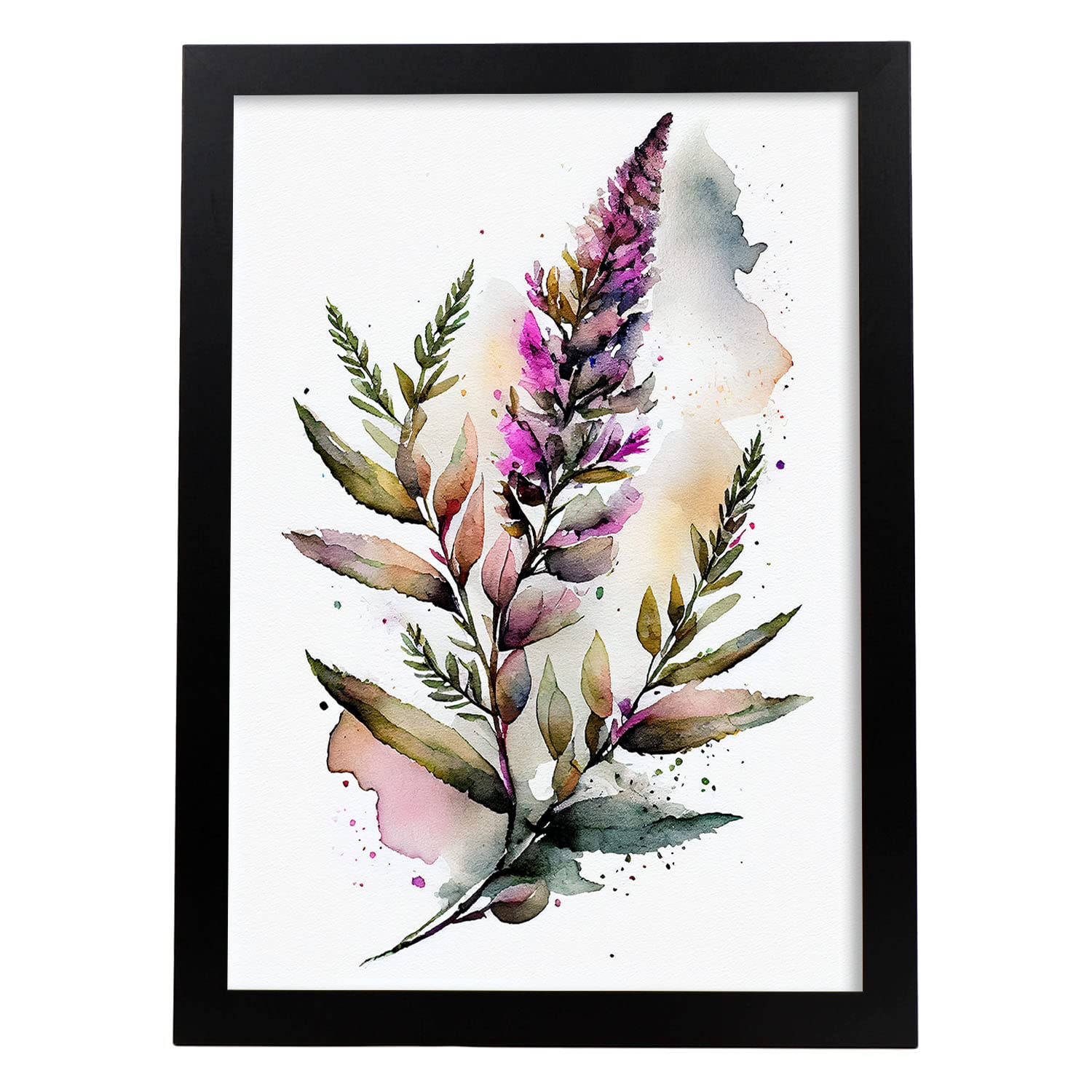 Nacnic poster de brezo estilo nórdico ilustraciones de botánica con flores y plantas en acuarela diseño moderno y modelo 3 a3 con marco negro