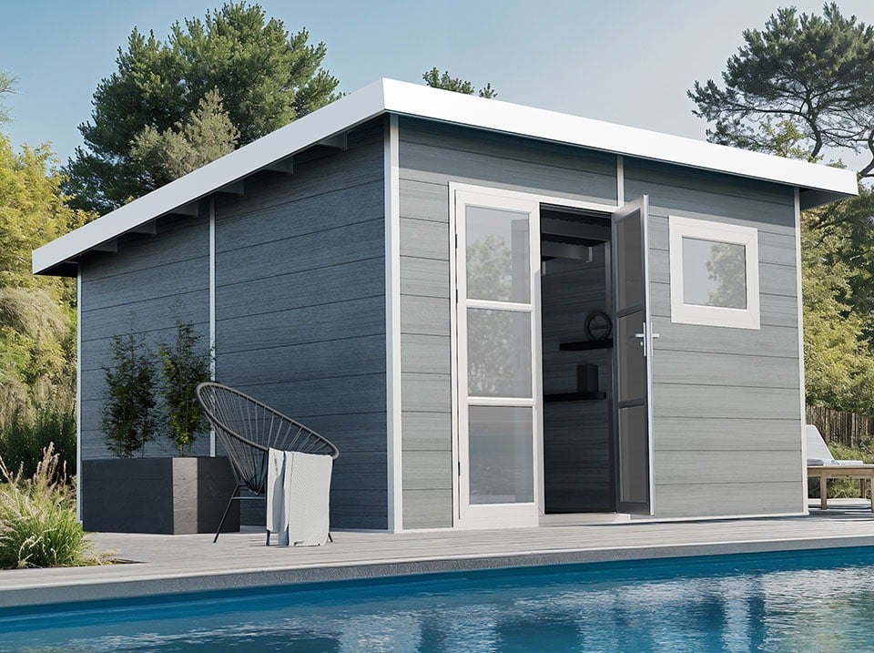 Abri de Jardin Composite ALMA - 15m2 Gris clair - Cabane de Jardin