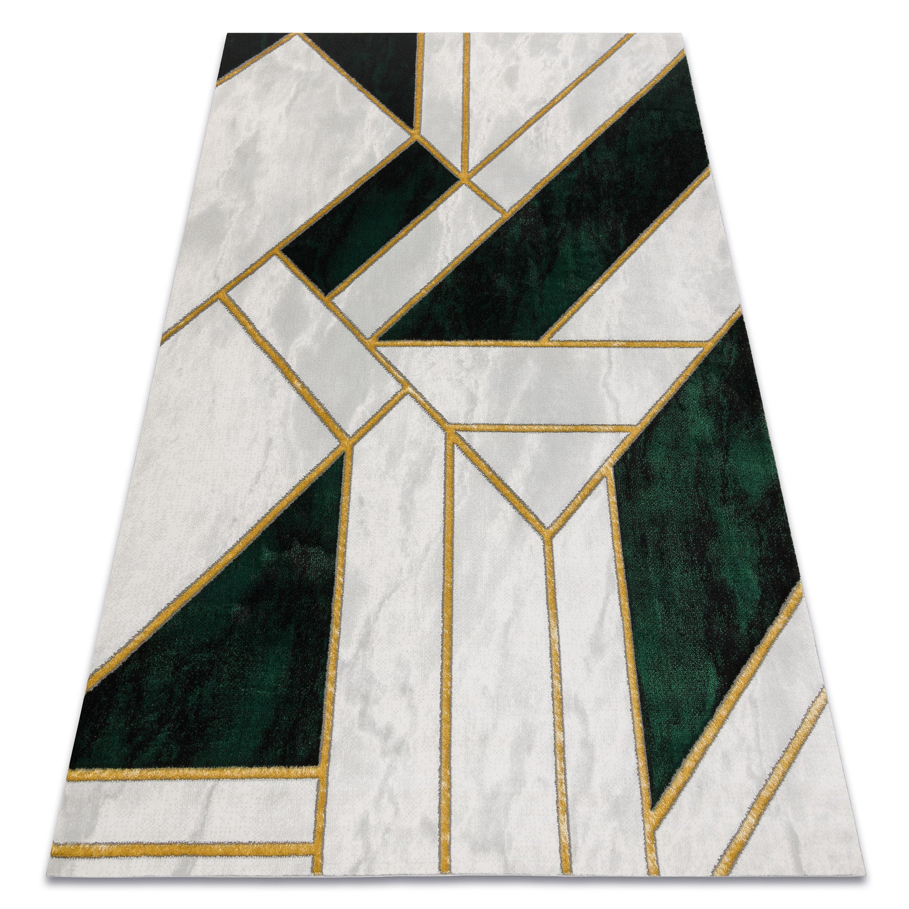 Alfombra emerald exclusivo 1015 glamour, elegante mármol, geométrico botella verde / oro 120x170 cm