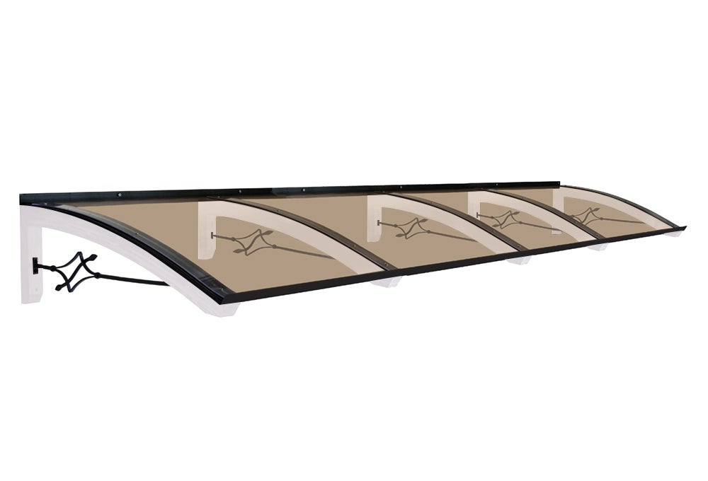 Refugio exterior de madera laminada, cubierta de policarbonato bronceado, dimensiones 100x400 cm, color madera blanco y hierro gris antracita
