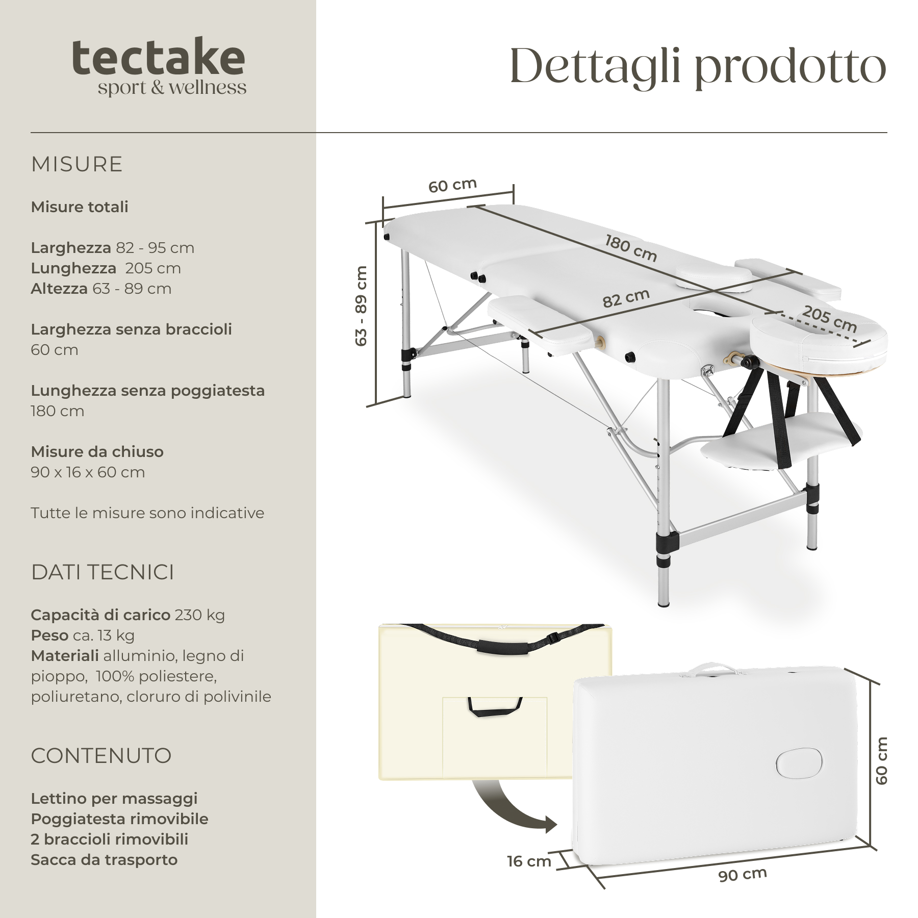 Table de massage 2 zones en aluminium portable pliable et réglable en hauteur TECTAKE - 6
