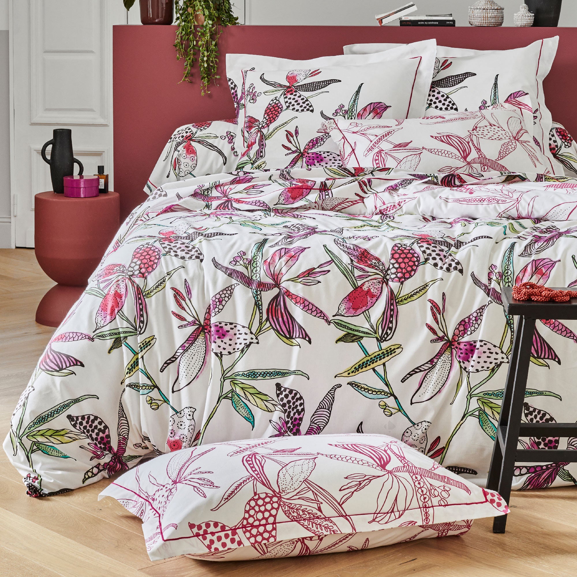 Parure De Lit 3 Pièces 200x200 Cm Motif Floral Tigré - Housse De Couette Microfibre, 2 Taies D'Oreiller 65x65 Cm
