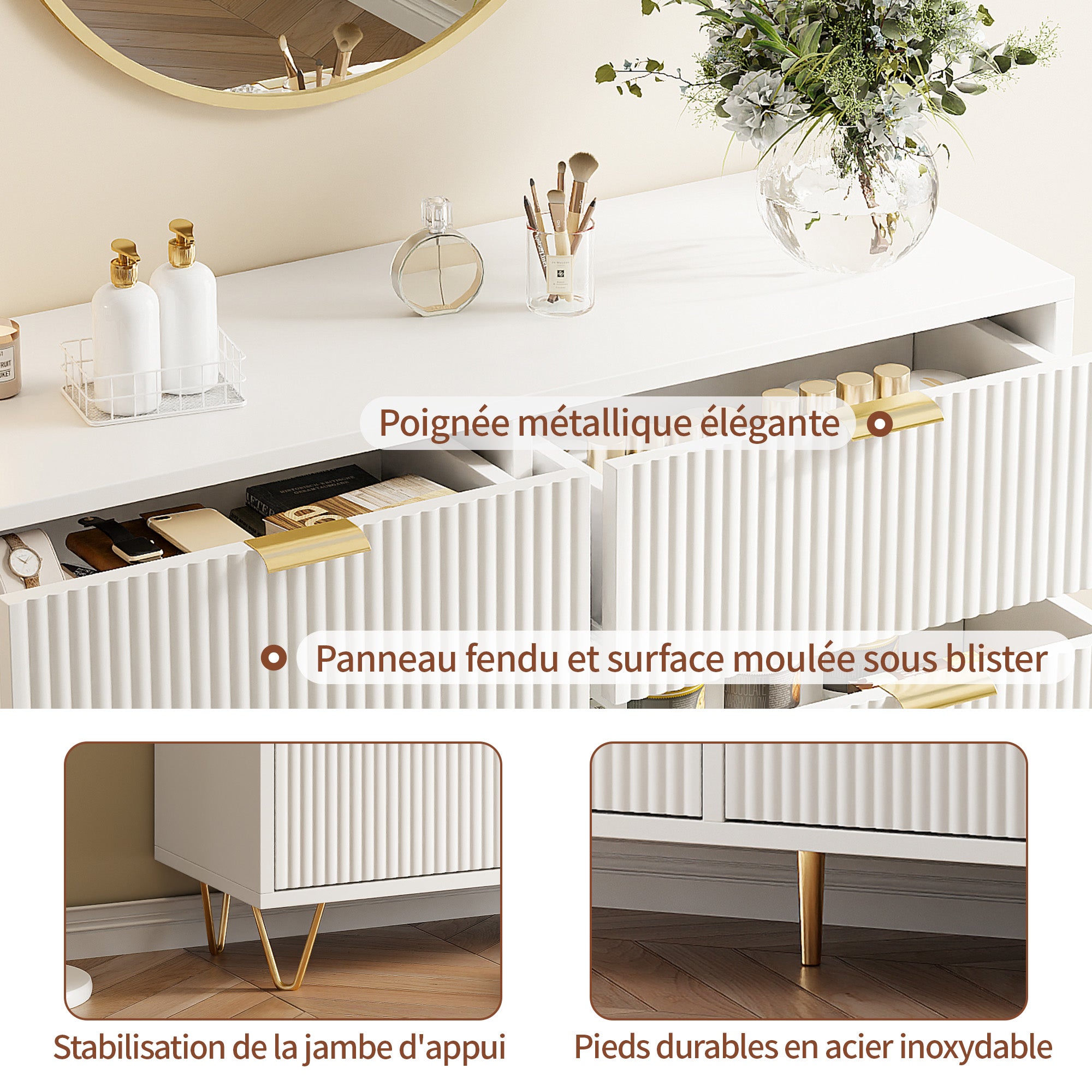 Commode à 6 Tiroirs, Meuble de Rangement Chambre Adulte/Enfant, Buffet Salon, 100 x 34 x 73cm - 5