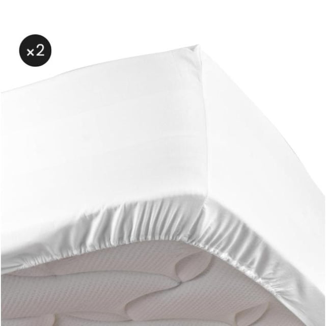 Lot de 2 Draps housse blanc 140 x 190 cm en percale bonnet 30 cm