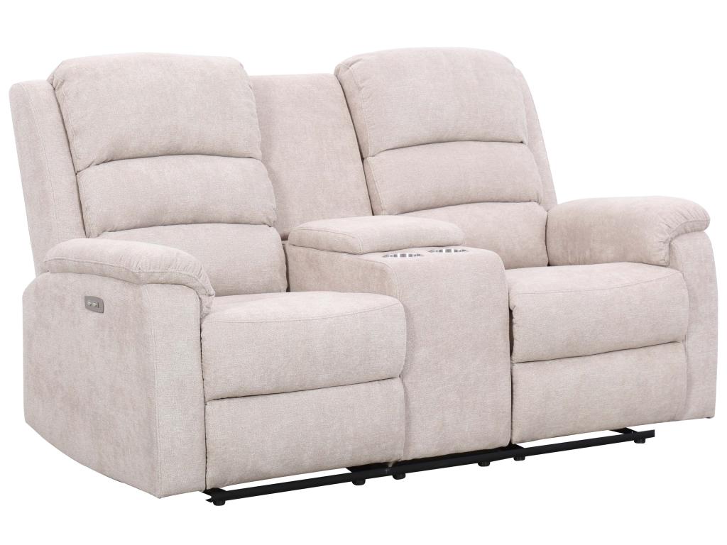 Kanapa 2-osobowa z elektryczną funkcją relax tkaniny taupe ze stolikiem NEVERS