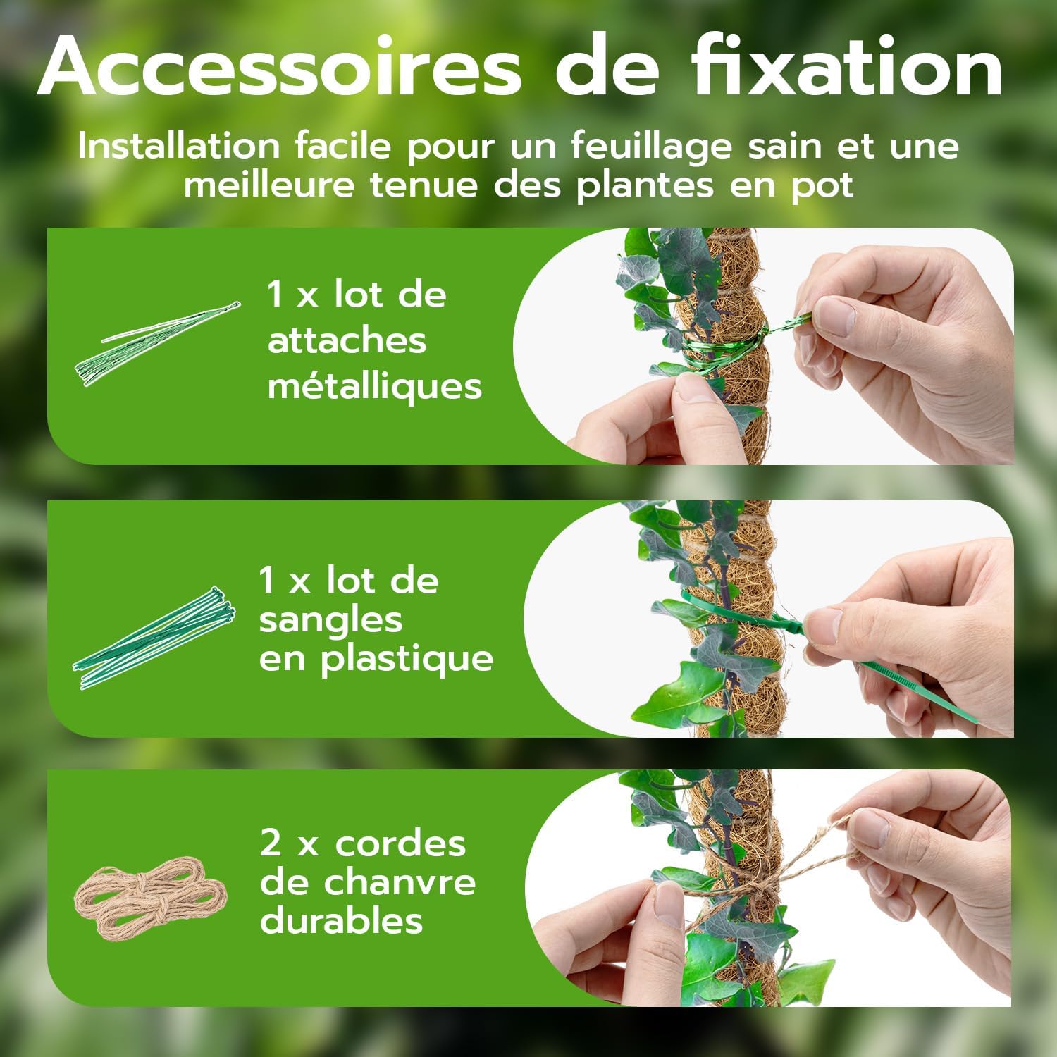 （2 Pièces） Tuteur Plante Grimpante en Coco sur Piquet 60 cm, Support de Croissance de Plantes Grimpantes, Poteau Pliable en Coco de 4 mm - 3