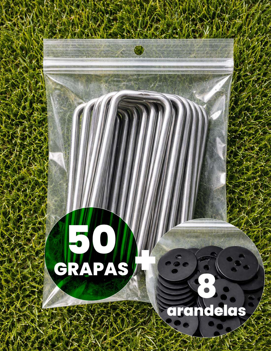 JARDIN202 - Grapas Piquetas de Jardín 150x30mm | Acero Galvanizado Anticorrosión con Arandelas para Malla Antihierba y Césped Artificial | 50 unidade - 2