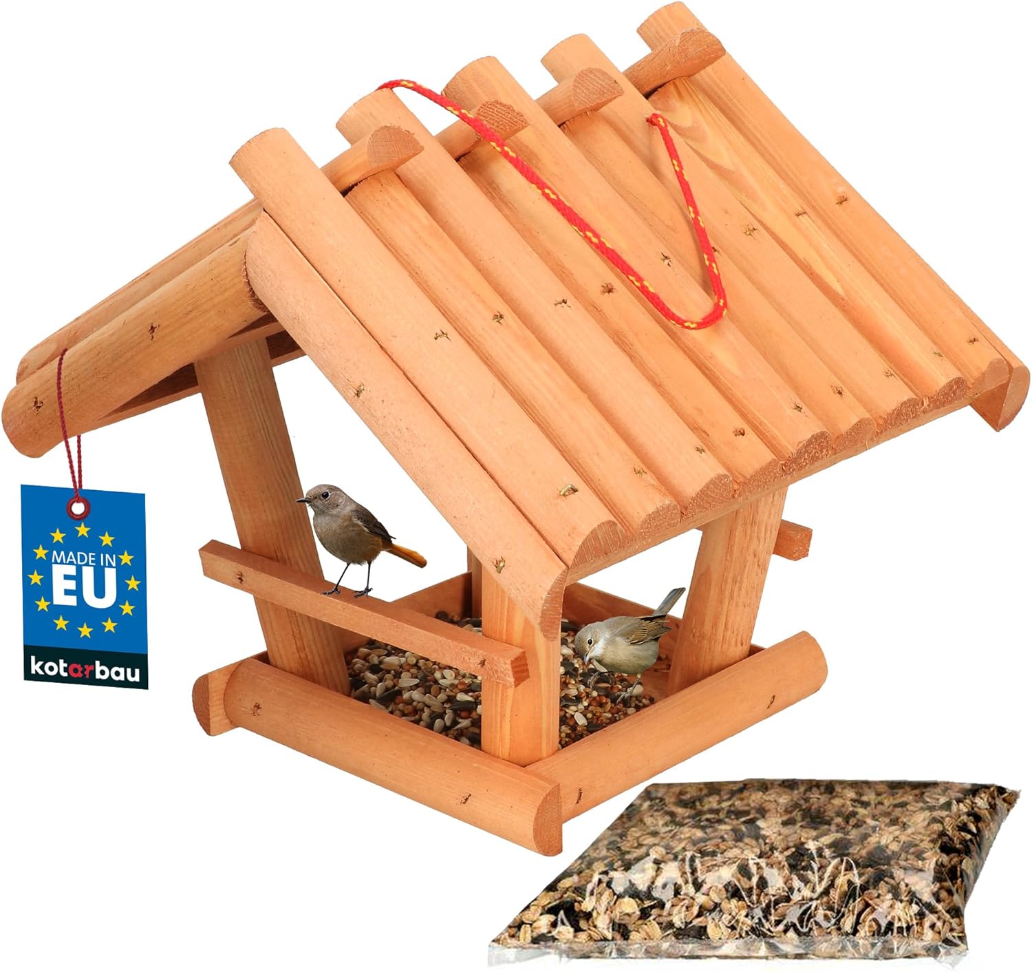 Karmnik dla ptaków mahoń budka domek dom drewniany naturalny + karma 0,5 kg - KOTARBAU