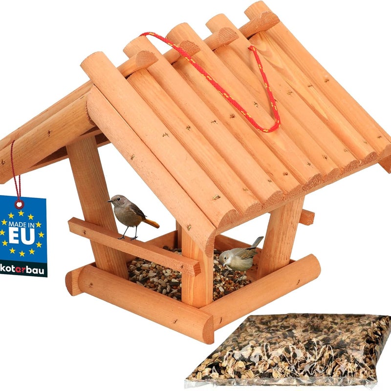 Karmnik dla ptaków mahoń budka domek dom drewniany naturalny + karma 0,5 kg - KOTARBAU