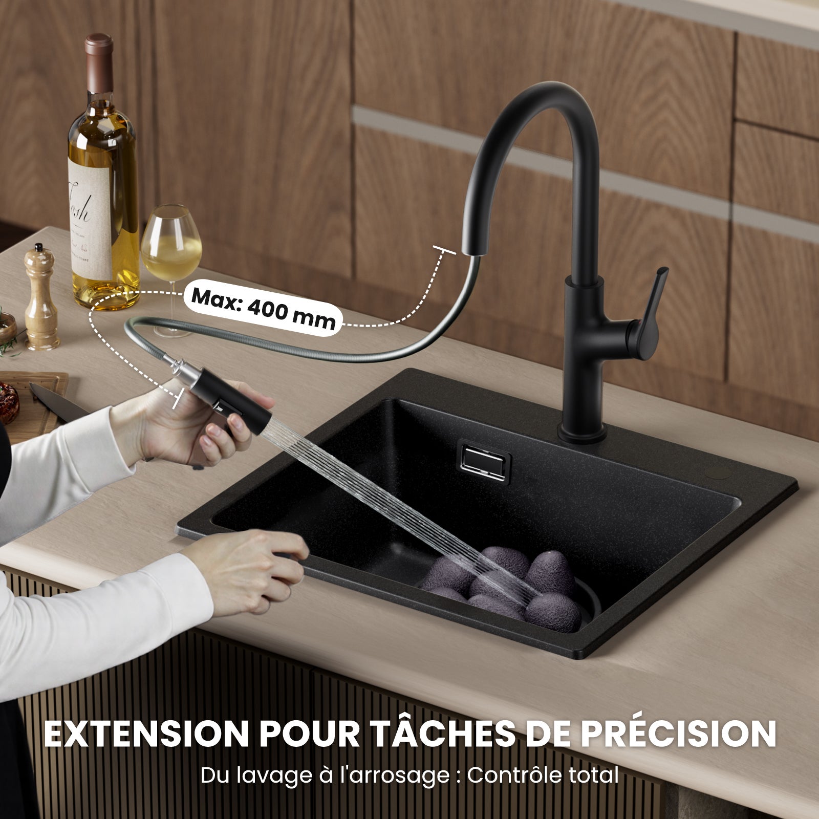 Cecipa max Mitigeur Cuisine avec Douchette Extractible Rotatif à 360°Robinet Cuisine avec 2 Modes de Pulvérisation Robinet Evier Inoxydable Noir - 2