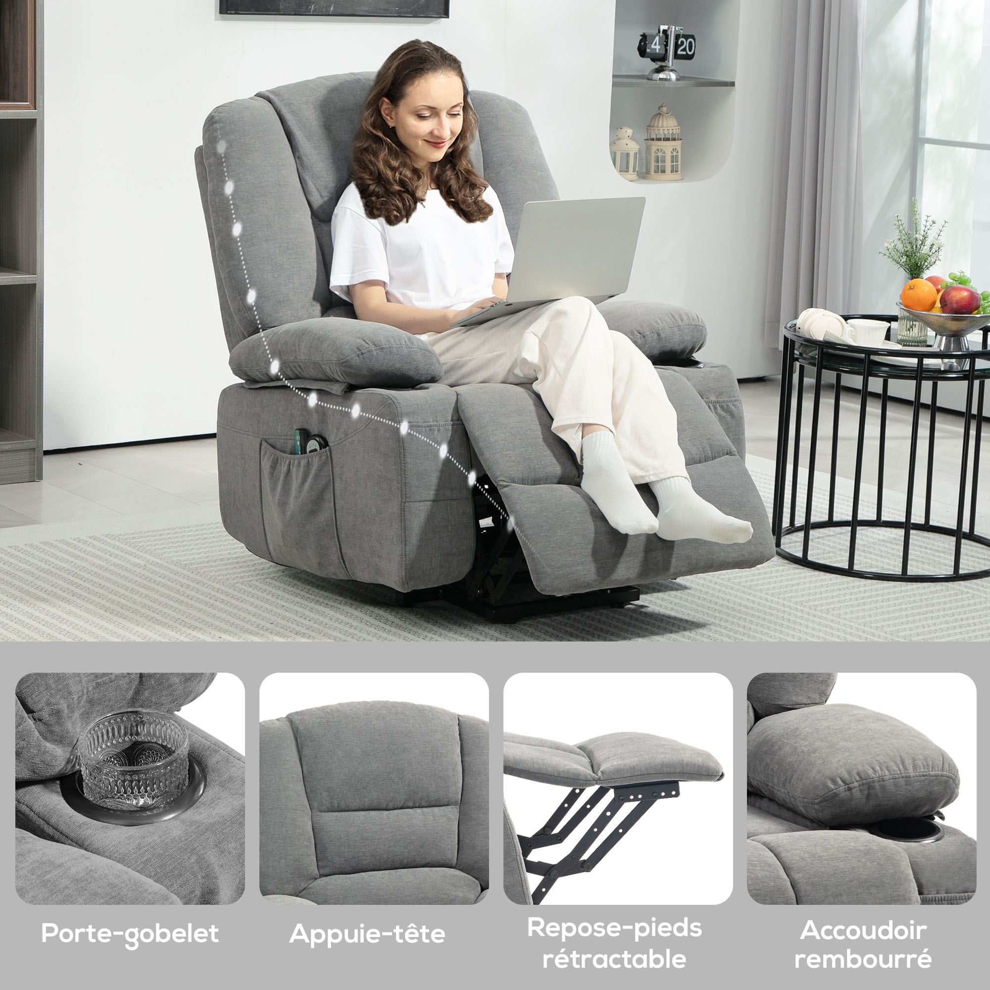Fauteuil releveur électrique polyester 1 place HOMCOM - 9