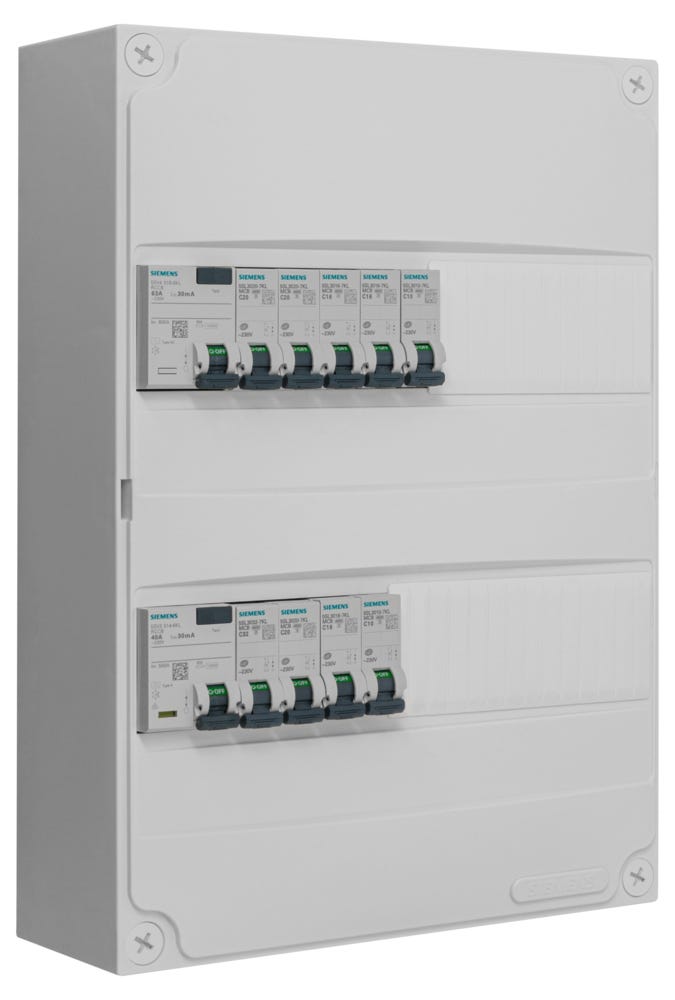 Tableau électrique Siemens, 2 rangées, IP30, IK05, 9 disjoncteurs ...