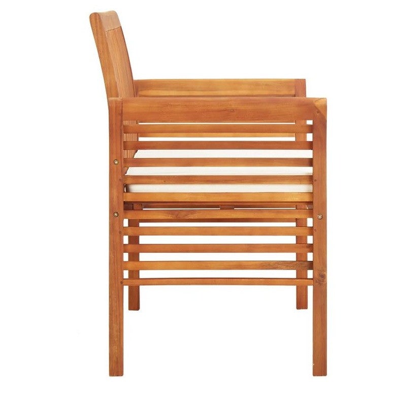 Banc de jardin tissu blanc et acacia massif clair Tulak 150cm 2 - 2