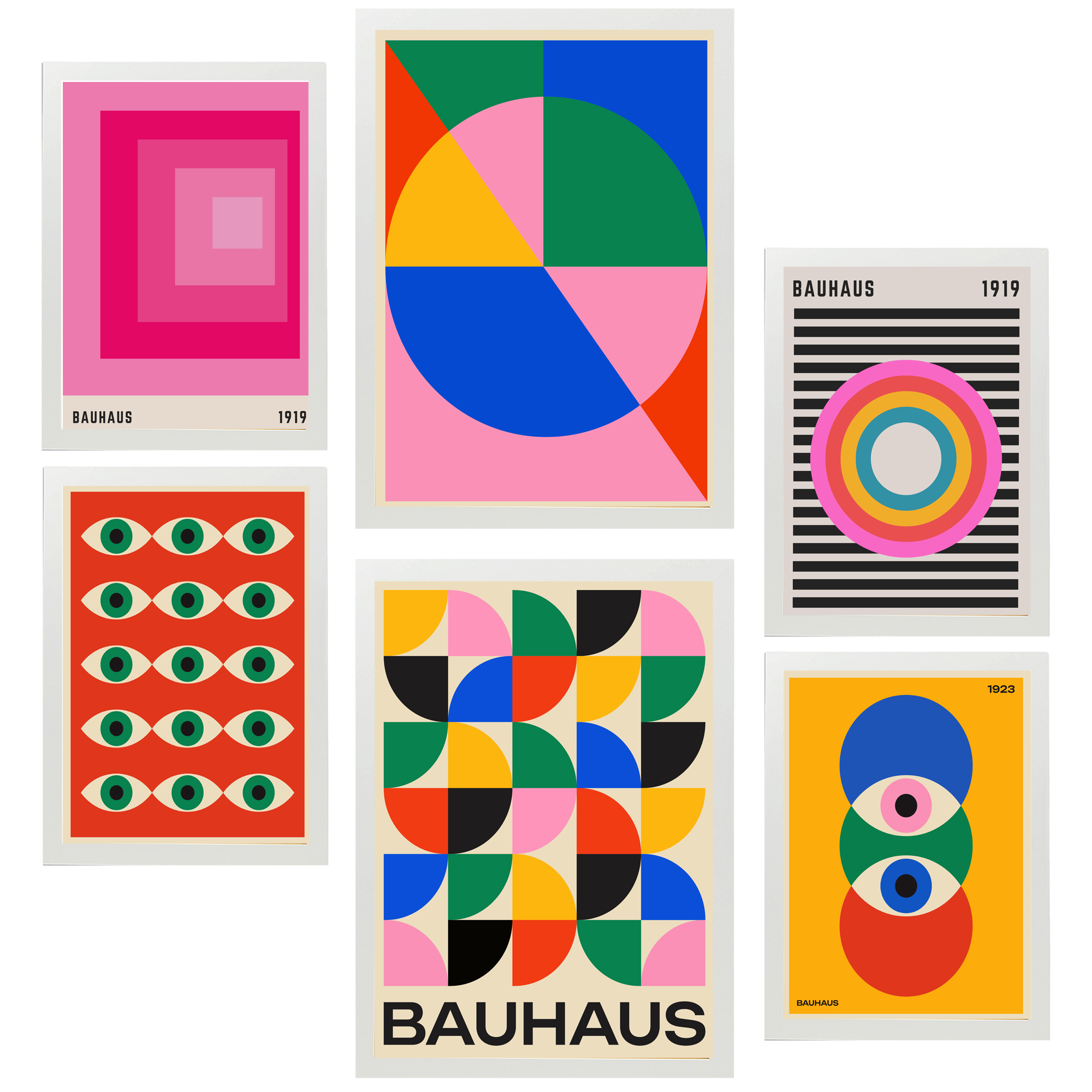 Nacnic set de 6 pósters formas geometricas bauhaus colores viibrantes marco blanco