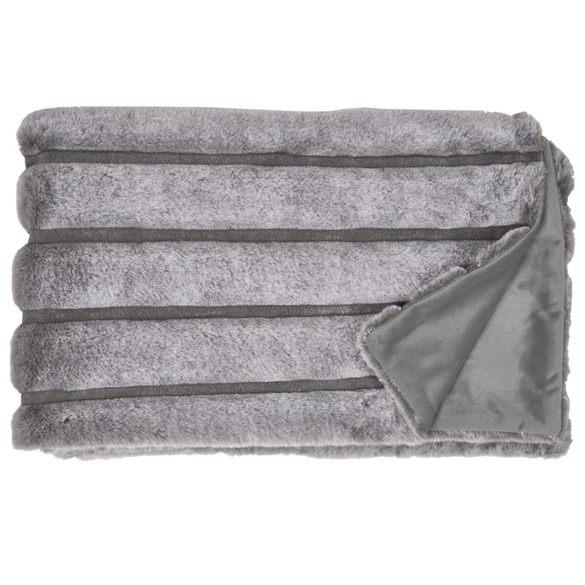 Plaid en fausse fourrure collection SAMUEL 120x150 cm à rayures gris - 2