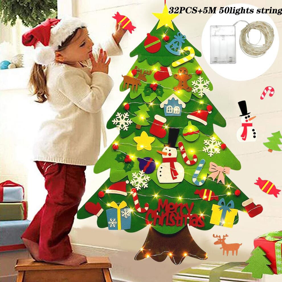 Set Albero Di Natale In Feltro Fai Da Te 1,9 M Con 24 Ornamenti – Decorazione Murale Per Bambini, Regalo Natale