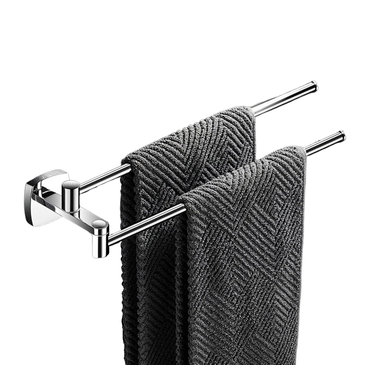 Wieszak na ręczniki obrotowy do łazienki, montowany na ścianie, z 2 drążkami, 34,3 cm, srebrny