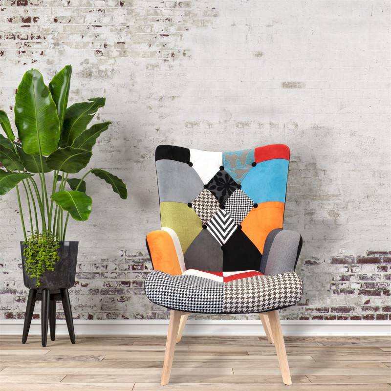 Fauteuil - HOME DECO FACTORY - Helsinki - Patchwork - Multicolore - 8