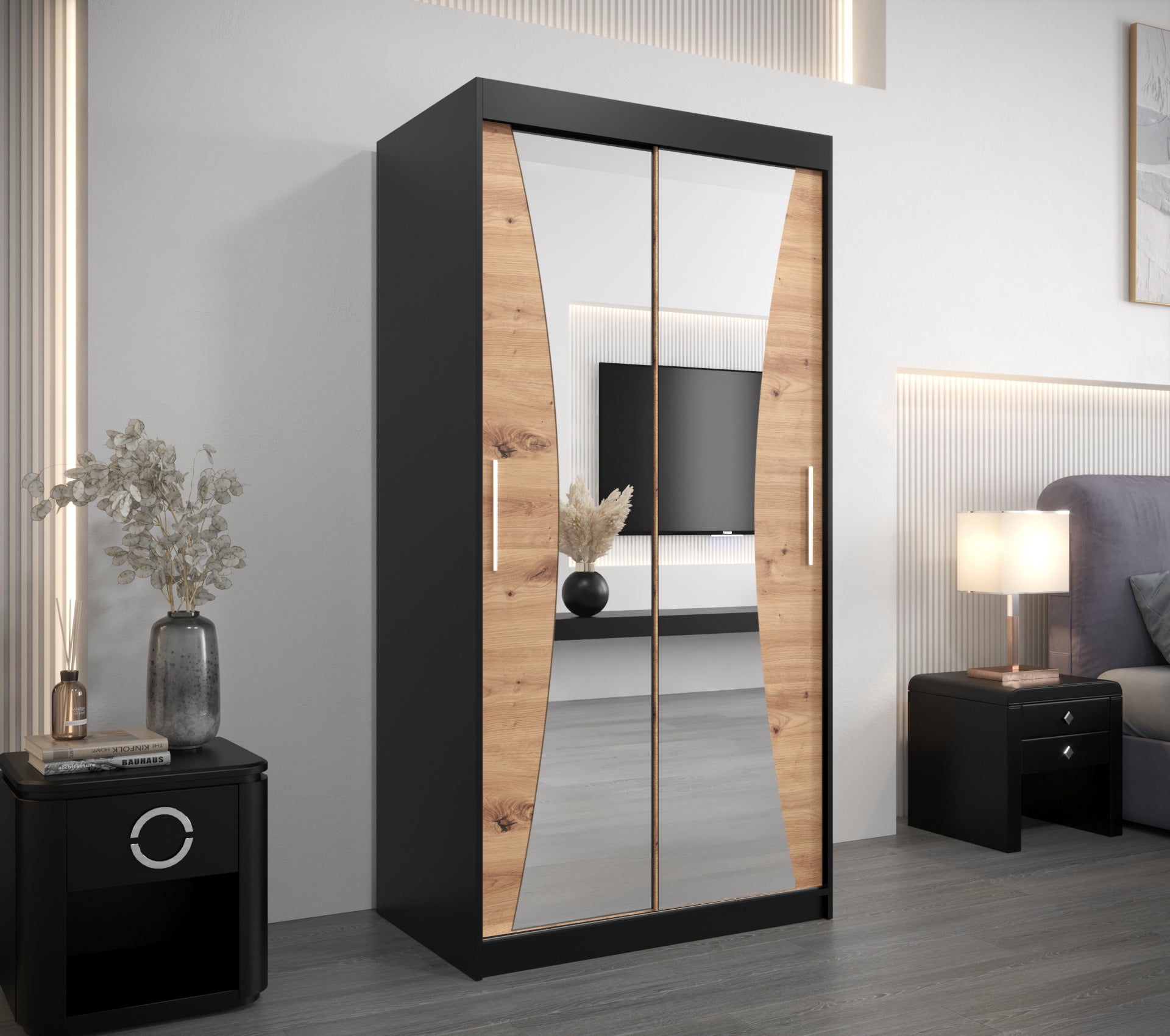Szafa przesuwna garderoba MONACO 100 x 62 x 200 cm Czarny + Artisan - Abiks Meble