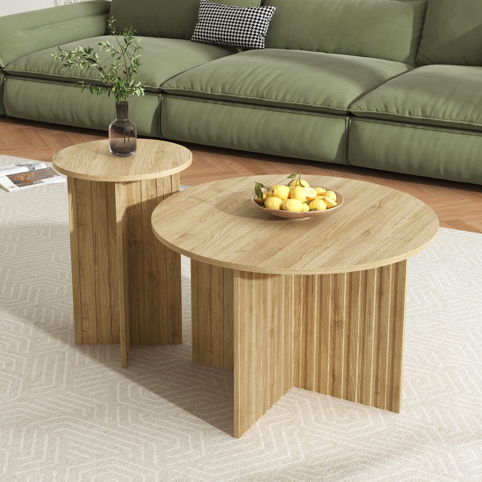 Set de tables gigognes en bois 2 pièces - Tables basses rondes 76cm ...