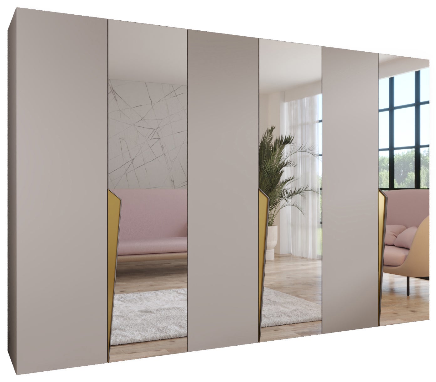 Szafa uchylna otwierana Piano 2 300 (100x3) x 52 x 202 cm kaszmir + u. złoty