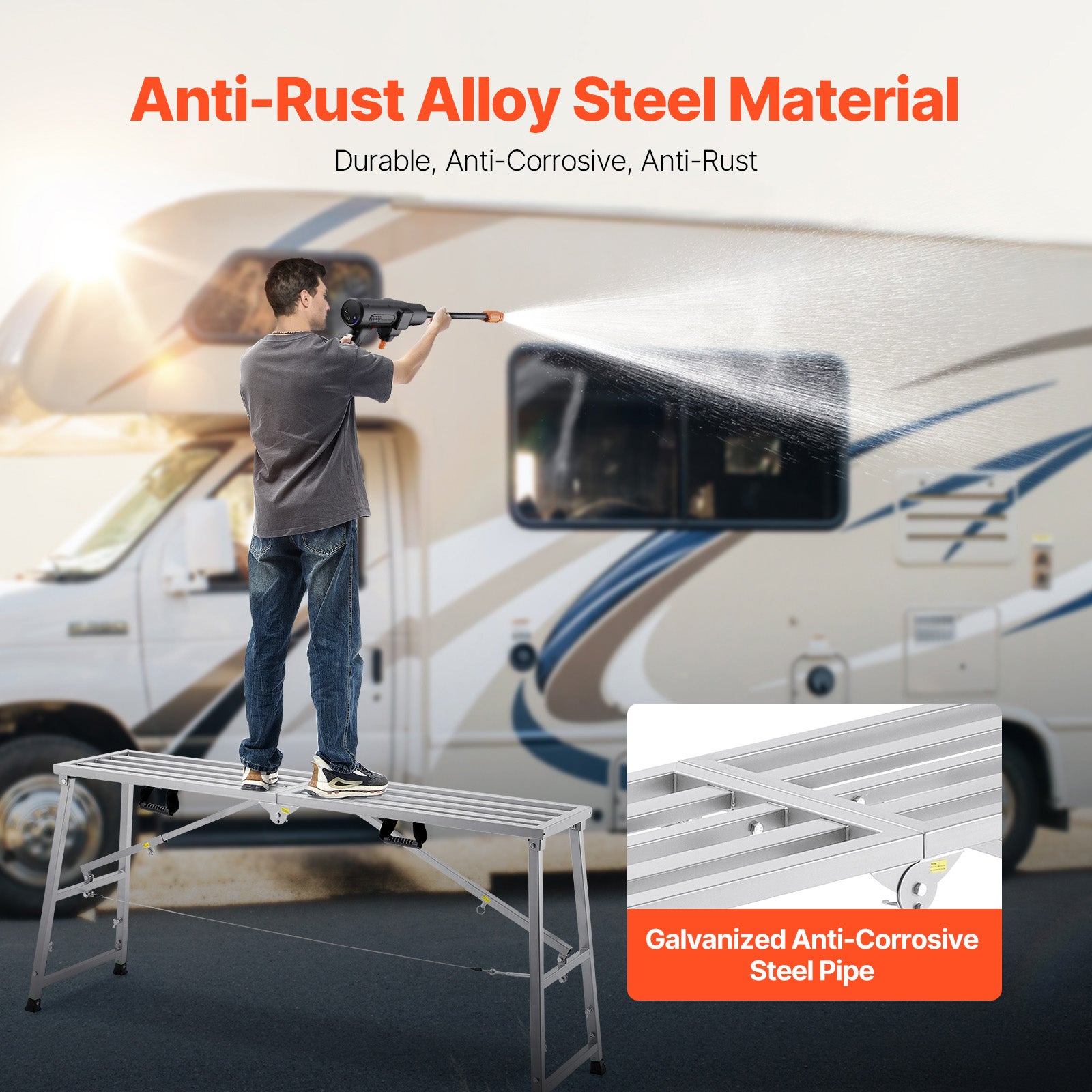 Plateforme de travail,SucceBuy hauteur réglable à 4 vitesses,escabeau pliable en acier allié,échafaudage portable,capacité 800 lb,antidérapants - 7