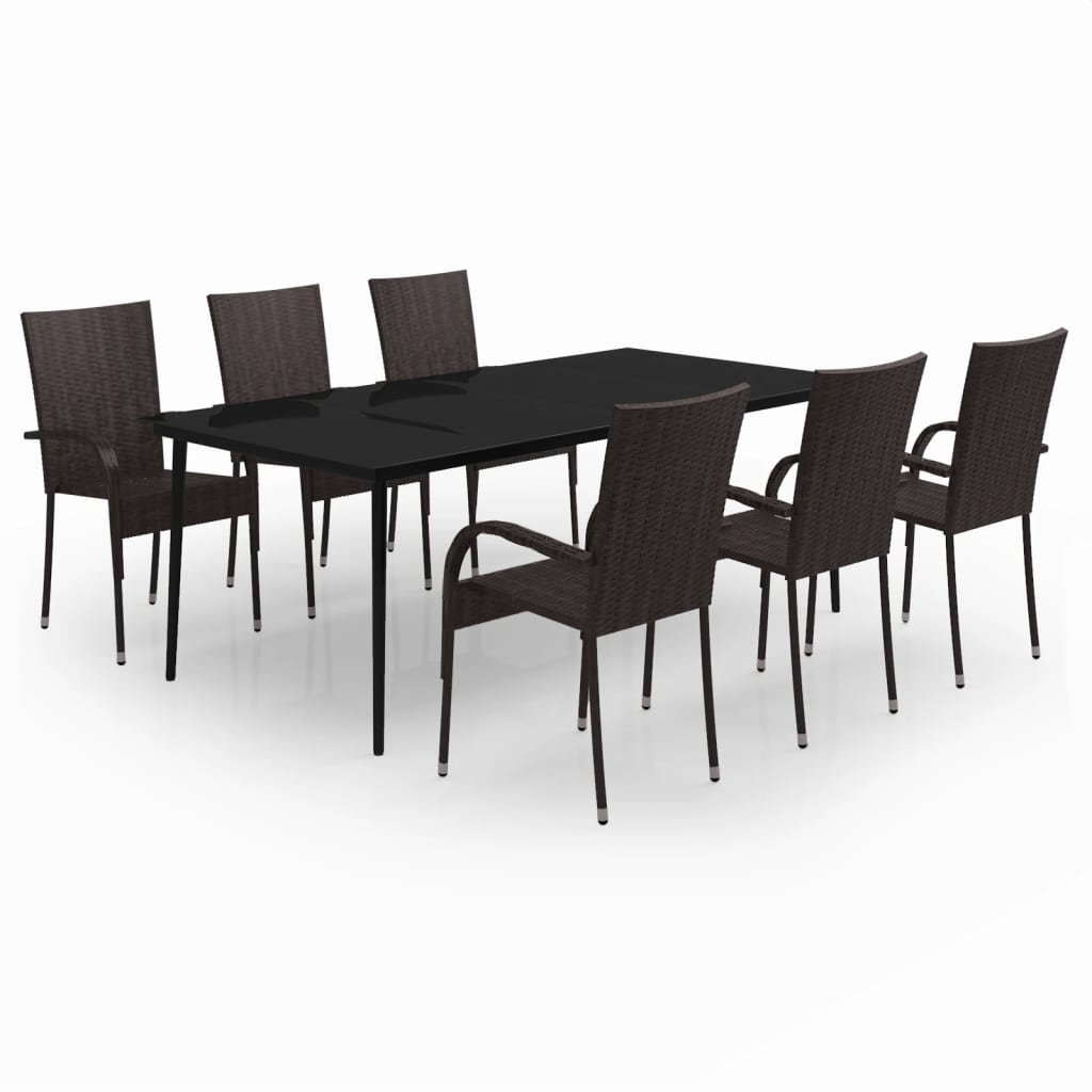 Maison Exclusive - Set da Pranzo per Giardino 7 pz con Cuscini Marrone e Nero - 2
