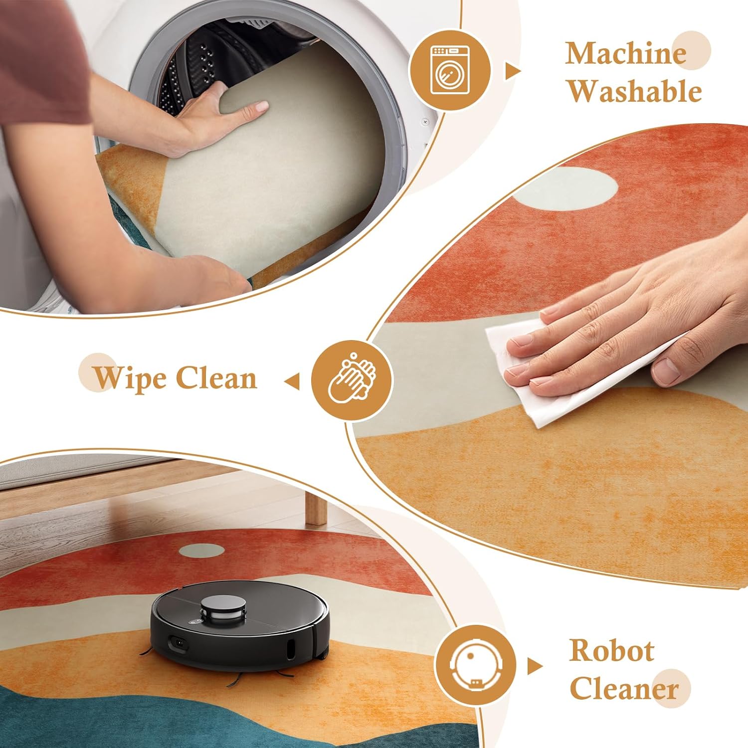 Tapis rond 100 cm, tapis doux, tapis de sol bohème lavable, tapis décoratif pour salon canapé salle de bain chambre chambre d'enfant - 4