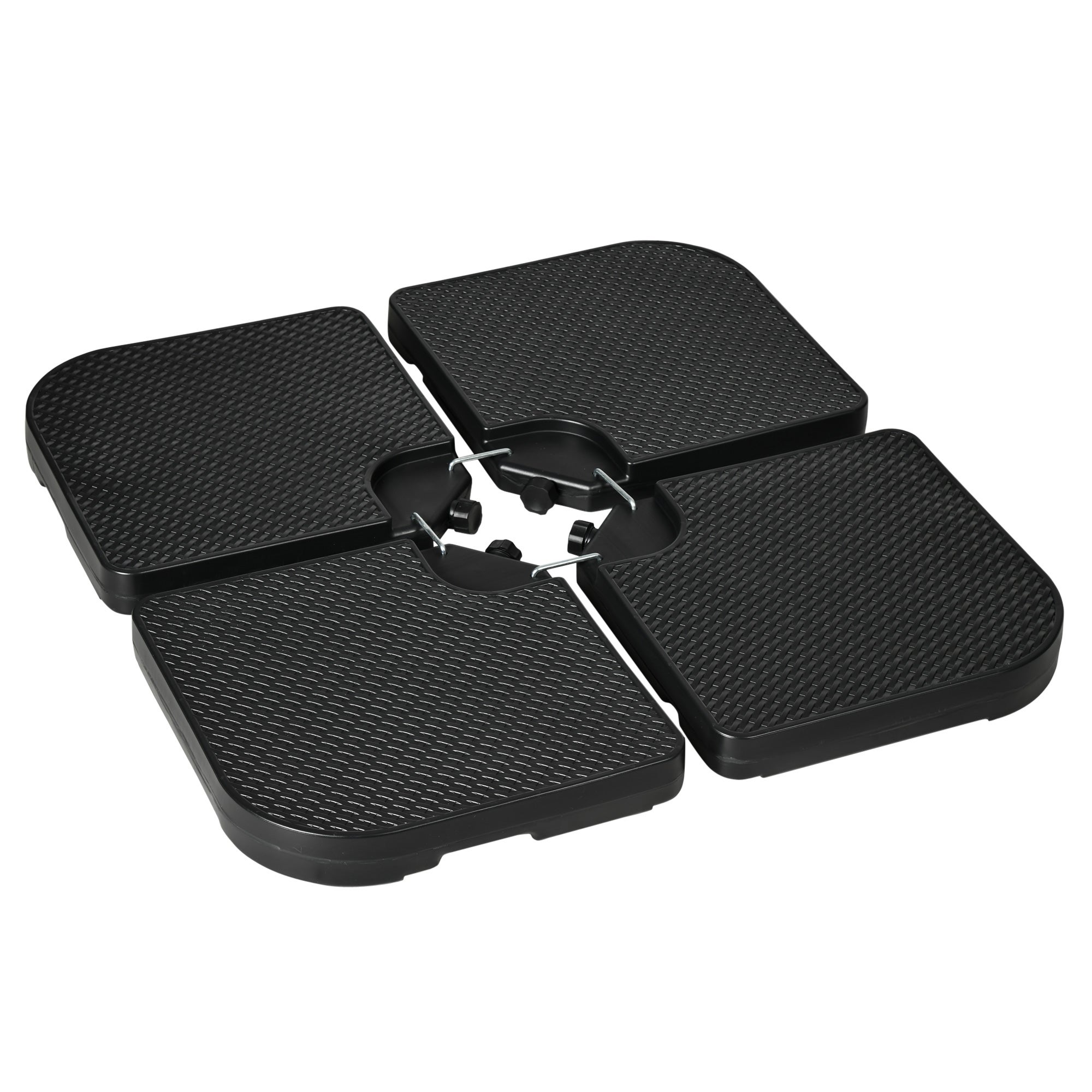 Poids de parasol 4 pièces, pour parasol déporté, remplissables de 80 kg de sable ou 60 kg d’eau, avec poignées, matériau HDPE, couleur noire - 2