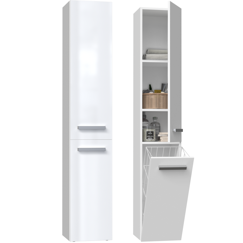 YANA - Mueble de baño con cesto de ropa - 31x30x174cm - Columna de almacenaje para baño - 2