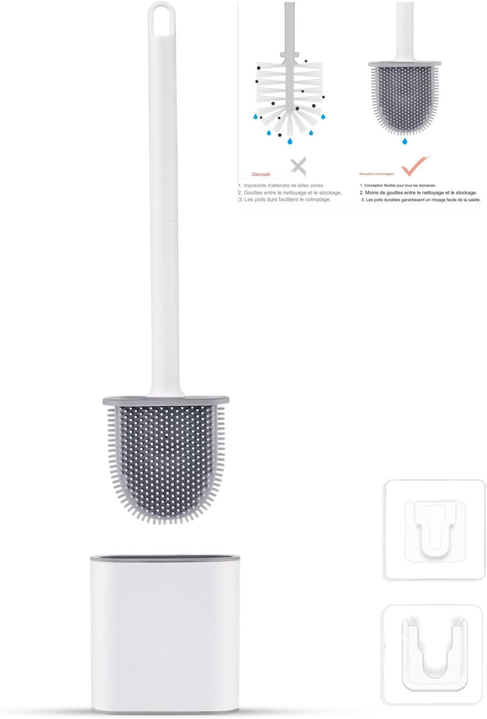 Brosse Toilette et Supports,Anti-goutte,Antibactérienne,Balayette WC ...