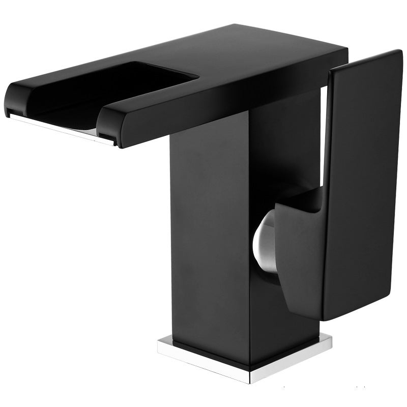 Bateria łazienkowa LED typu wodospad (czarna), nowoczesny, elegancki złoty kran mieszający z mosiądzu, dostępna ciepła i zimna woda, 3 zmiany wody