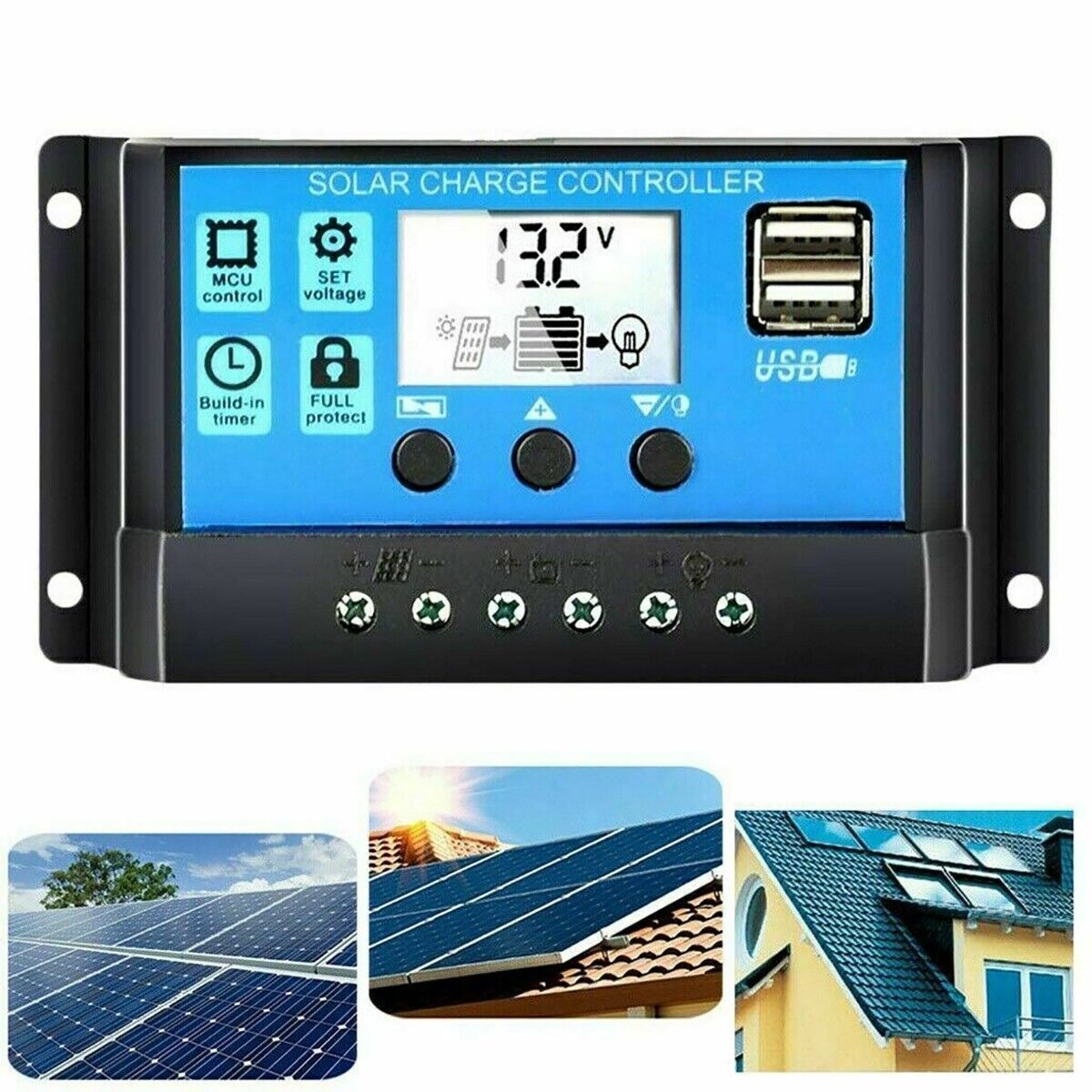 RÉGULATEUR DE CHARGE CONTRÔLEUR DE PANNEAU SOLAIRE 12V/24V 10A BATEAU ...